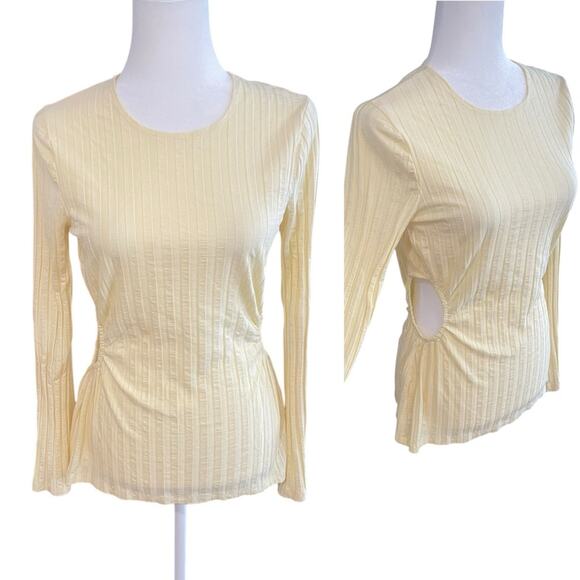 Reformation‎ Quincey Knit Yellow Buttercream Ribbed Bell Sleeve Crew Neck Top- S - Picture 1 of 13